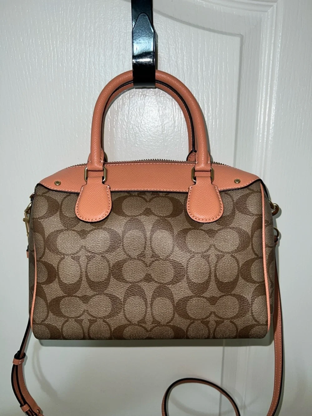 Coach Brown Signature Satchel with Pink Flamingo Accent - Picture 11 of 11